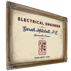 Personalized Electrical Engineer Sign, Ohm Sweet Ohm, Cream & Navy, image 6