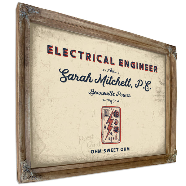 Personalized Electrical Engineer Sign, Ohm Sweet Ohm, Cream & Navy, image 6