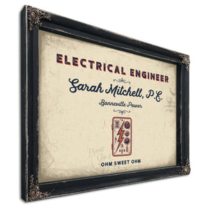 Personalized Electrical Engineer Sign, Ohm Sweet Ohm, Cream & Navy, image 1