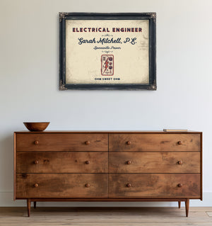 Personalized Electrical Engineer Sign, Ohm Sweet Ohm, Cream & Navy, image 19