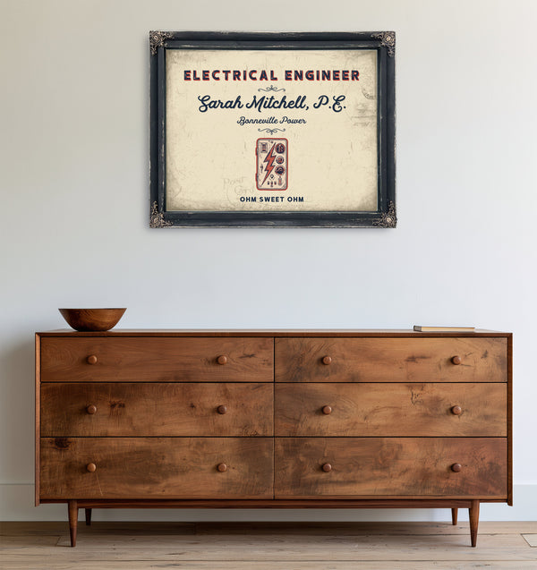 Personalized Electrical Engineer Sign, Ohm Sweet Ohm, Cream & Navy, image 19