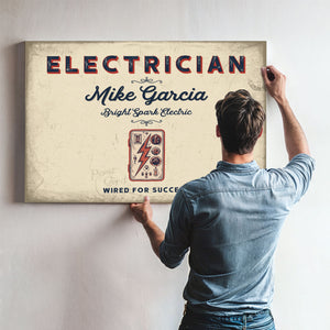Personalized Electrician Sign, Wired for Success, Cream & Navy, image 9
