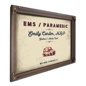 Personalized Paramedic Sign, We Run Toward It, Cream & Navy, image 7
