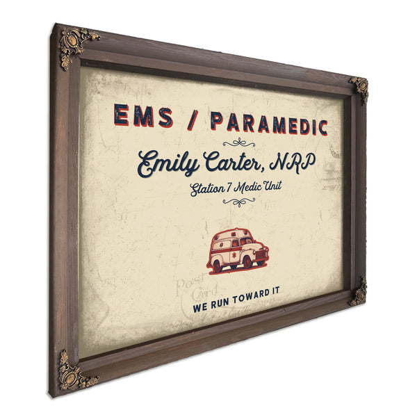 Personalized Paramedic Sign, We Run Toward It, Cream & Navy, image 7