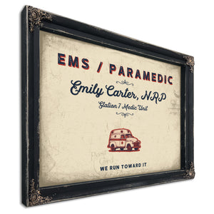 Personalized Paramedic Sign, We Run Toward It, Cream & Navy, image 1