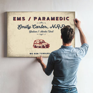 Personalized Paramedic Sign, We Run Toward It, Cream & Navy, image 9