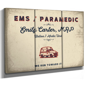 Personalized Paramedic Sign, We Run Toward It, Cream & Navy, image 14