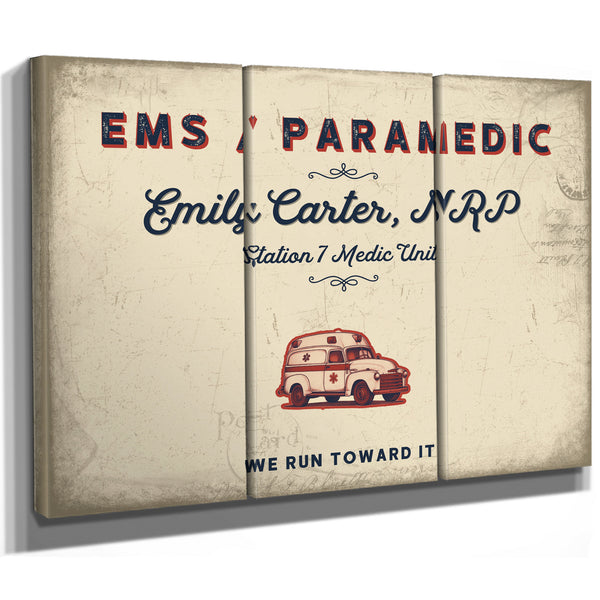 Personalized Paramedic Sign, We Run Toward It, Cream & Navy, image 14