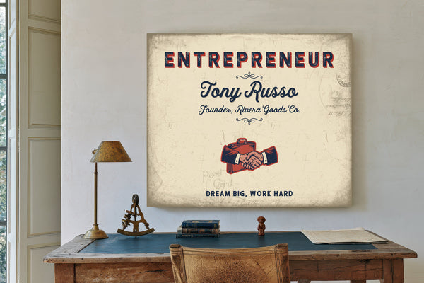 Personalized Entrepreneur Sign, Dream Big, Work Hard, Cream & Navy, image 2
