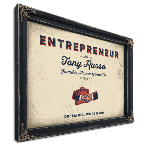 Personalized Entrepreneur Sign, Dream Big, Work Hard, Cream & Navy, image 1