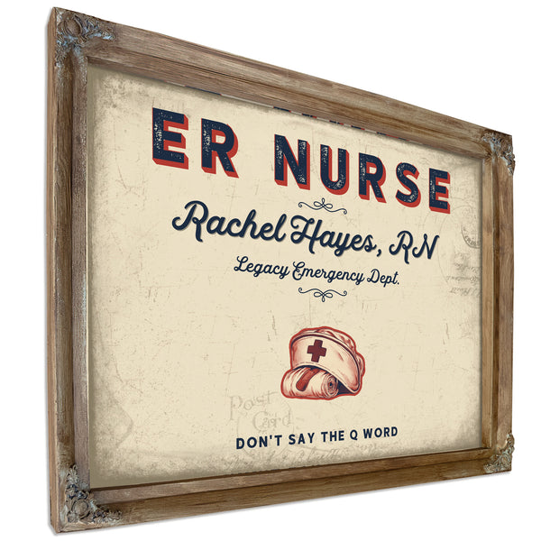 Personalized ER Nurse Sign, Don't Say the Q Word, Cream & Navy, image 6