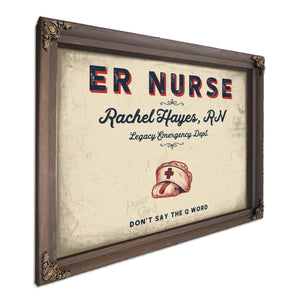 Personalized ER Nurse Sign, Don't Say the Q Word, Cream & Navy, image 7