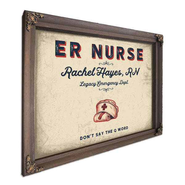Personalized ER Nurse Sign, Don't Say the Q Word, Cream & Navy, image 7
