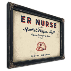 Personalized ER Nurse Sign, Don't Say the Q Word, Cream & Navy, image 1