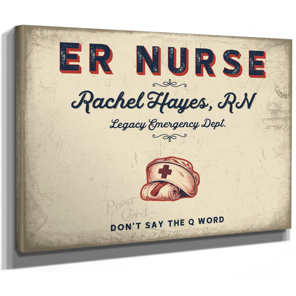 Personalized ER Nurse Sign, Don't Say the Q Word, Cream & Navy, image 8
