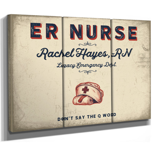Personalized ER Nurse Sign, Don't Say the Q Word, Cream & Navy, image 14