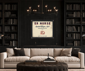 Personalized ER Nurse Sign, Don't Say the Q Word, Cream & Navy, image 16