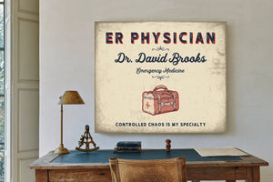 Personalized ER Physician Sign, Controlled Chaos Is My Specialty, Cream & Navy, image 2