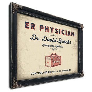 Personalized ER Physician Sign, Controlled Chaos Is My Specialty, Cream & Navy, image 1