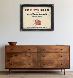 Personalized ER Physician Sign, Controlled Chaos Is My Specialty, Cream & Navy, image 19