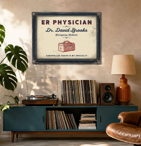Personalized ER Physician Sign, Controlled Chaos Is My Specialty, Cream & Navy, image 20