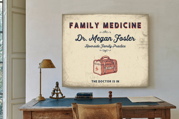 Personalized Family Medicine Sign, The Doctor Is In, Cream & Navy, image 2