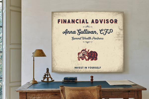 Personalized Financial Advisor Sign, Invest in Yourself, Cream & Navy, image 2