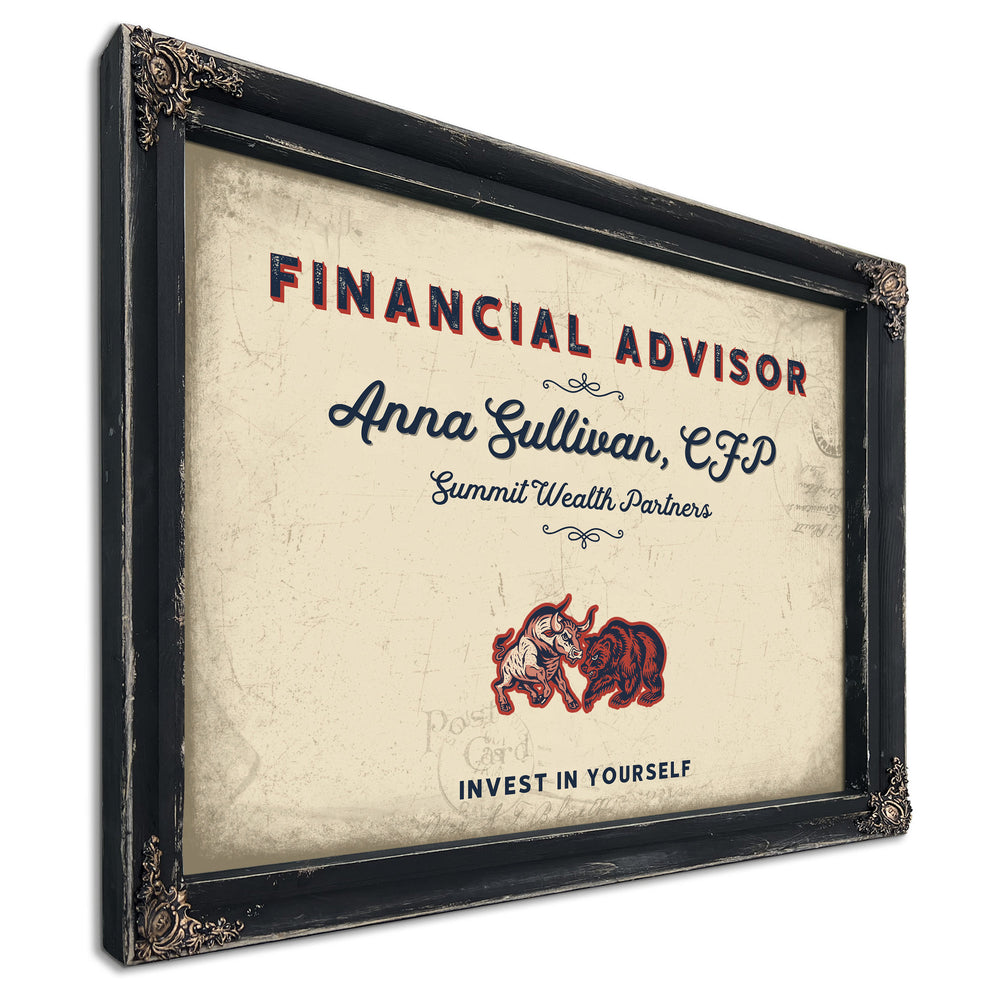 Personalized Financial Advisor Sign, Invest in Yourself, Cream & Navy, image 1