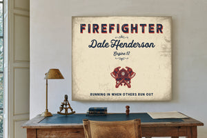 Personalized Firefighter Sign, Running In When Others Run Out, Cream & Navy, image 2