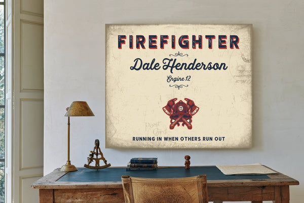 Personalized Firefighter Sign, Running In When Others Run Out, Cream & Navy, image 2