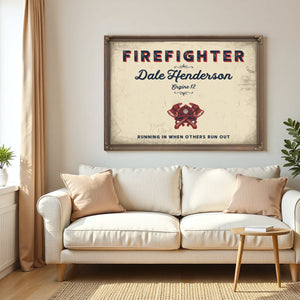 Personalized Firefighter Sign, Running In When Others Run Out, Cream & Navy, image 5