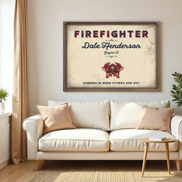 Personalized Firefighter Sign, Running In When Others Run Out, Cream & Navy, image 5