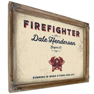 Personalized Firefighter Sign, Running In When Others Run Out, Cream & Navy, image 6