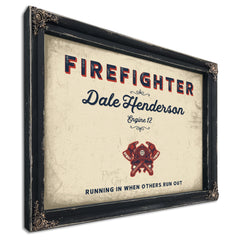 Personalized Firefighter Sign, Running In When Others Run Out, Cream & Navy, image 1