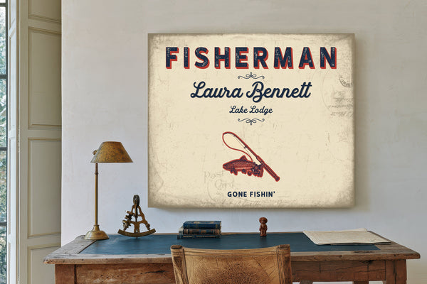 Personalized Fisherman Sign, Gone Fishin', Cream & Navy, image 2