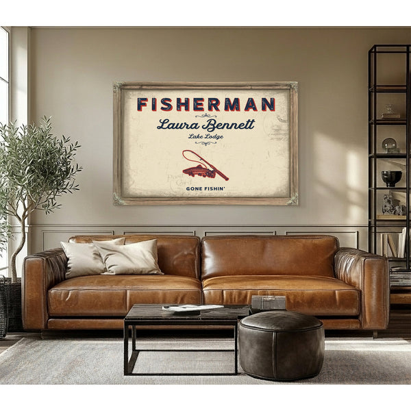 Personalized Fisherman Sign, Gone Fishin', Cream & Navy, image 3