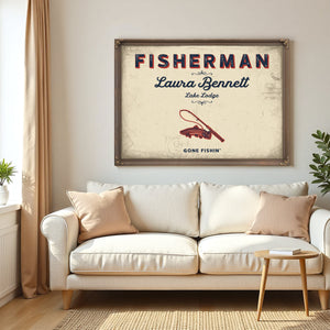 Personalized Fisherman Sign, Gone Fishin', Cream & Navy, image 5