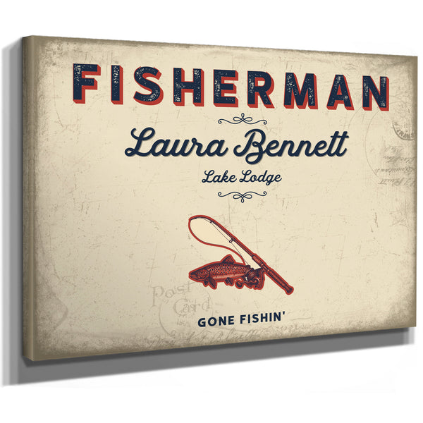 Personalized Fisherman Sign, Gone Fishin', Cream & Navy, image 8