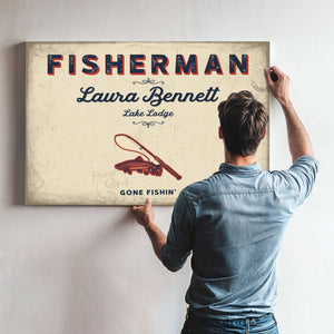 Personalized Fisherman Sign, Gone Fishin', Cream & Navy, image 9