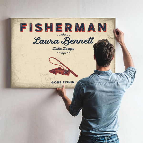 Personalized Fisherman Sign, Gone Fishin', Cream & Navy, image 9