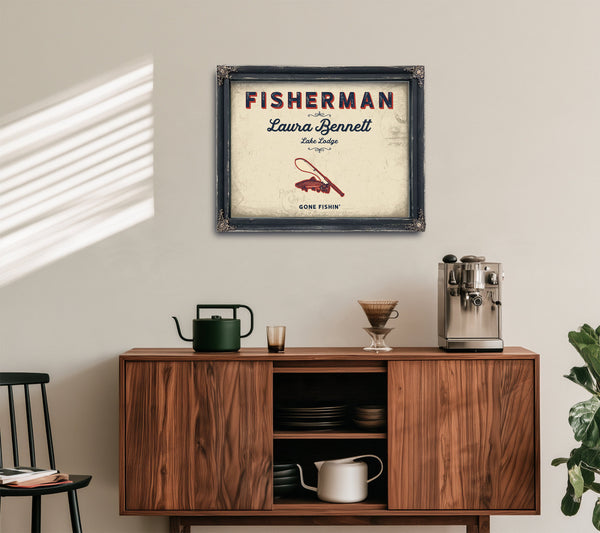 Personalized Fisherman Sign, Gone Fishin', Cream & Navy, image 15