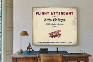 Personalized Flight Attendant Sign, Do Not Make Me Use My Flight Attendant Voice, Cream & Navy, image 2