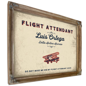 Personalized Flight Attendant Sign, Do Not Make Me Use My Flight Attendant Voice, Cream & Navy, image 6