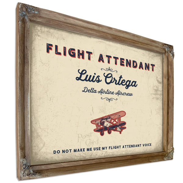 Personalized Flight Attendant Sign, Do Not Make Me Use My Flight Attendant Voice, Cream & Navy, image 6