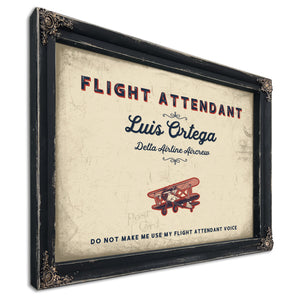 Personalized Flight Attendant Sign, Do Not Make Me Use My Flight Attendant Voice, Cream & Navy, image 1