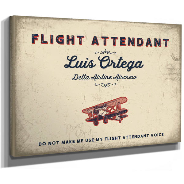 Personalized Flight Attendant Sign, Do Not Make Me Use My Flight Attendant Voice, Cream & Navy, image 8