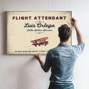 Personalized Flight Attendant Sign, Do Not Make Me Use My Flight Attendant Voice, Cream & Navy, image 9