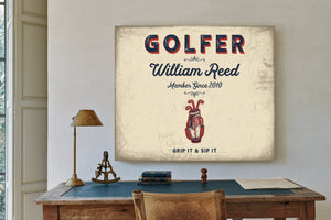 Personalized Golfer Sign, Grip It & Sip It, Cream & Navy, image 2