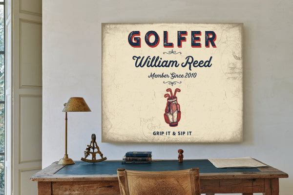 Personalized Golfer Sign, Grip It & Sip It, Cream & Navy, image 2