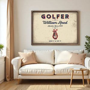 Personalized Golfer Sign, Grip It & Sip It, Cream & Navy, image 5